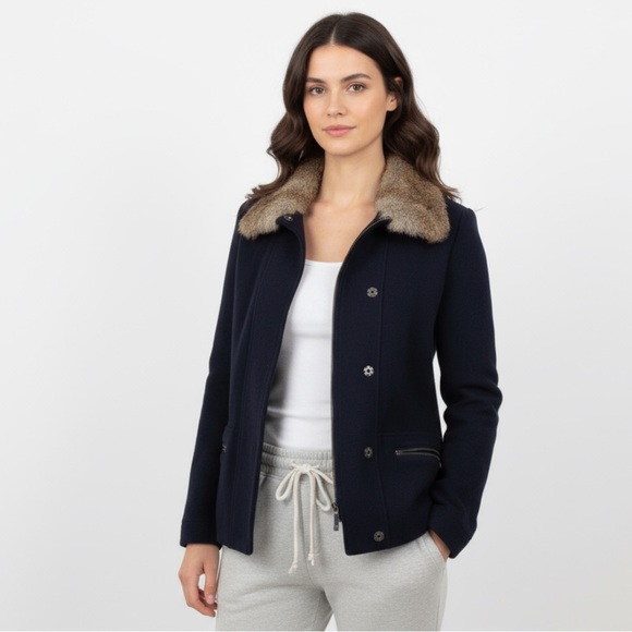 Woolrich wool Sweater Jacket with real fur - Picture 1 of 14